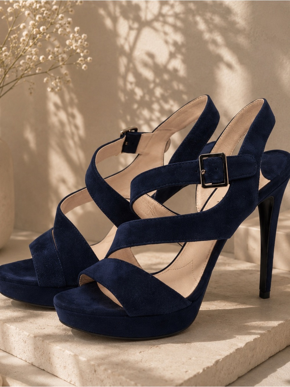 Prada Navy Suede Crisscross Slingback High Heels - Picture 1 of 5